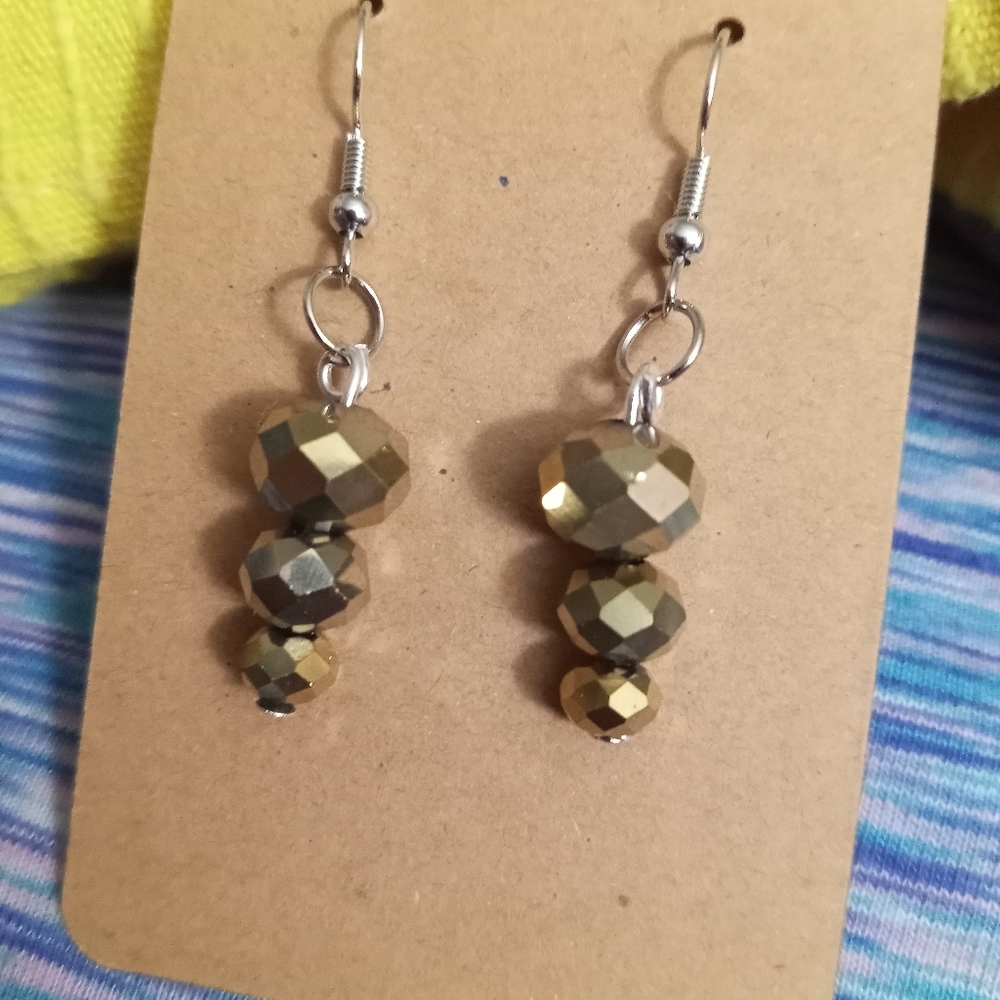 Hand Crafted Gold metallic crystal statement earrings